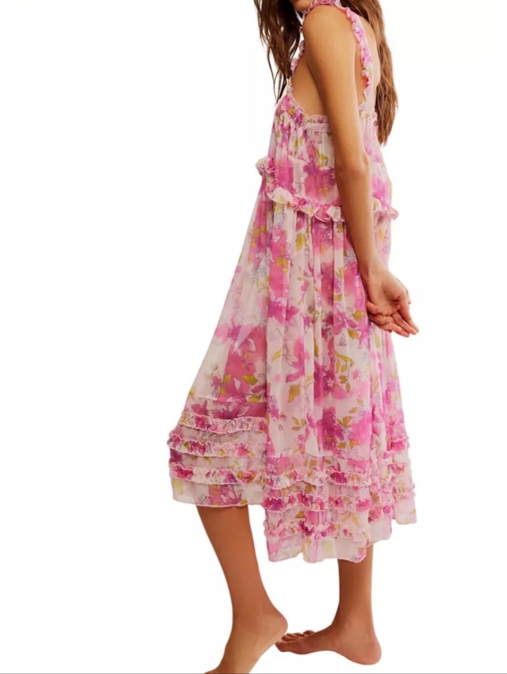Free People Pink Floral Ruffle Sundress